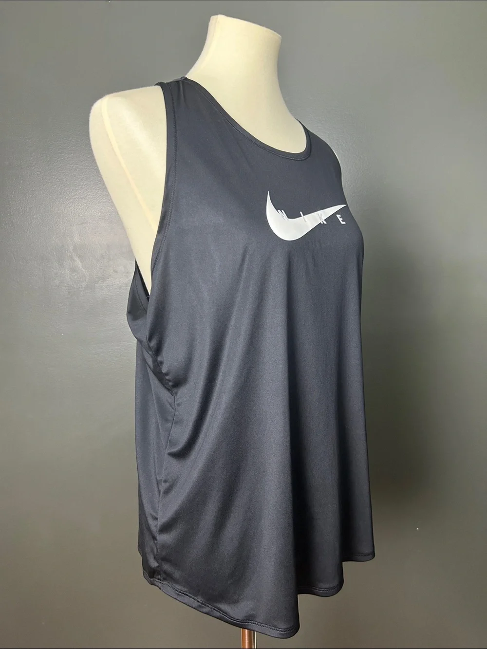 Nike DRI-FIT BLACK Racerback Running Tank Top with White Swoosh Logo Size XL